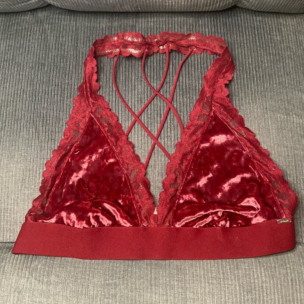 Pink Victoria’s Secret Bralette Shiny Burgundy Velvet Look Large